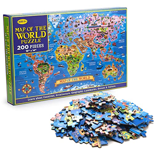 200 Pieces World Map Puzzle for Kids & Adults, World Map Jigsaw Puzzle Floor Puzzles Toddler Geography Educational Toys for Boys and Girls, Globe Atlas Puzzle Maps for Kids Learning Games - color: A: World Map Jigsaw