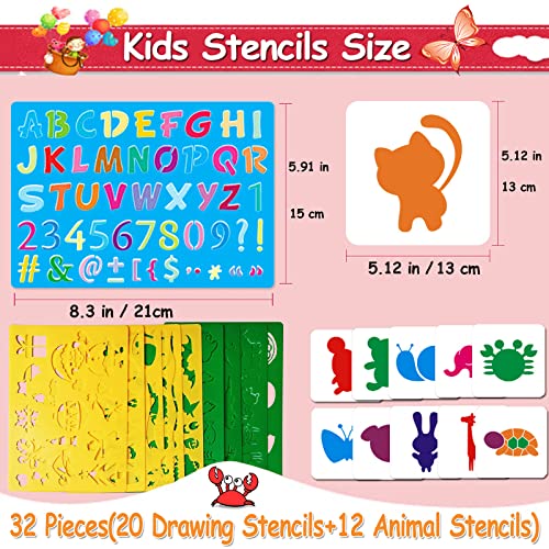 Stencils for Kids, 32 pcs Plastic Drawing Stencils Kits Animals Shape Stencils for Kids Boys Grils Crafts School Art Projects - color: Multi 32PCS
