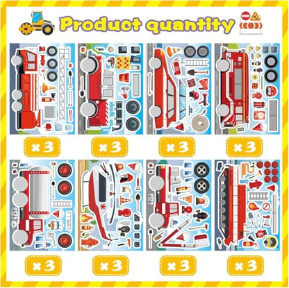 24 Sheets Rescue Vehicle Stickers for Kids, Make Your Own Tow Truck Stickers for Toddlers, Relief Vehicles Theme Sticker for Classroom Teacher Reward(Fire Trucks, Helicopters, Water Trucks) - style: Truck