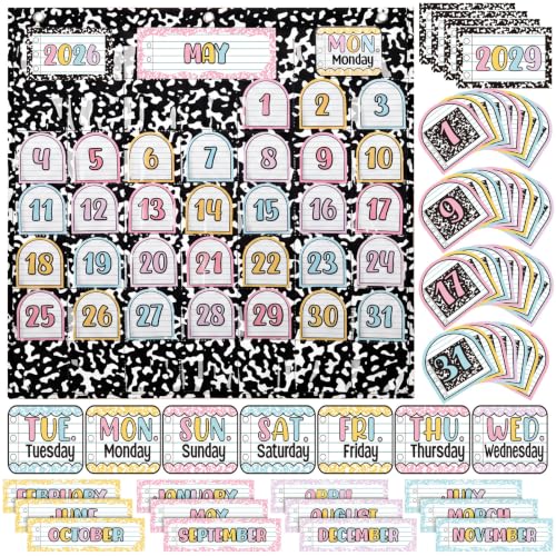 Composition Book Classroom Calendar Pocket Chart Bulletin Board Set with 54 Cards Calendar Classroom Calendars for Home Homeschool Composition Book Pocket Chart Back to School Supplies