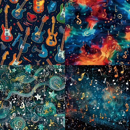 Cosmic Galaxy Scrapbook Paper Pad, 6 x 6 Inch Musical Note & Guitar 160gsm Cardstock for Scrapbooking, 24 Sheets Watercolor Starry Night Paper for Junk Journaling, Card Making - color: 21011A - 6×6