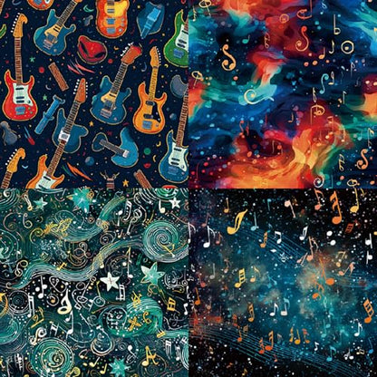 Cosmic Galaxy Scrapbook Paper Pad, 6 x 6 Inch Musical Note & Guitar 160gsm Cardstock for Scrapbooking, 24 Sheets Watercolor Starry Night Paper for Junk Journaling, Card Making - color: 21011A - 6×6