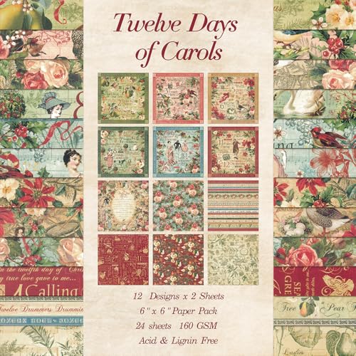 6x6" 160gsm Cardstock Single Sided Scrapbooking 24 Papers Pad Vintage Decoupage Scrapbook Kit Patterned Paper Junk Journal Supplies Journaling Supply Scrap Paper Crafting. Carols - color: 24sheets-carols