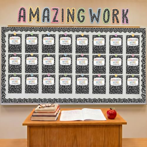 Gersoniel 139 Pcs Student Work Display Bulletin Board Set Amazing Work Decoration Motivational Study Room Cutouts Teachers Display Wall Supply Composition Book Pencil Decoration(Composition Book) - style: Notebook