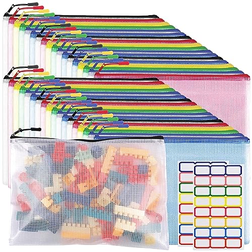 36pcs Large A4 Mesh Zipper Pouch File Bags YOPCDJ Reusable Zippered Pouches for Organizing Classroom, Board Game Storage, Puzzle Bags - style: Multicolored 36pcs,A4
