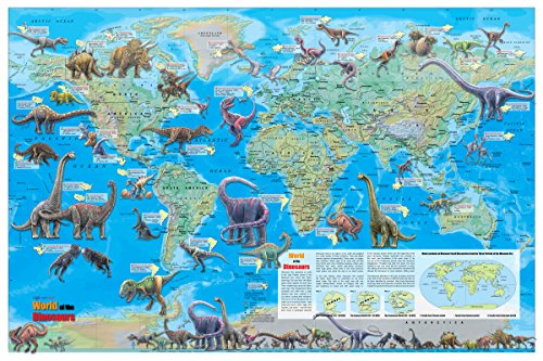 CoolOwlMaps World of the Dinosaurs Wall Map Poster - 36x24 Rolled Paper Kids Map