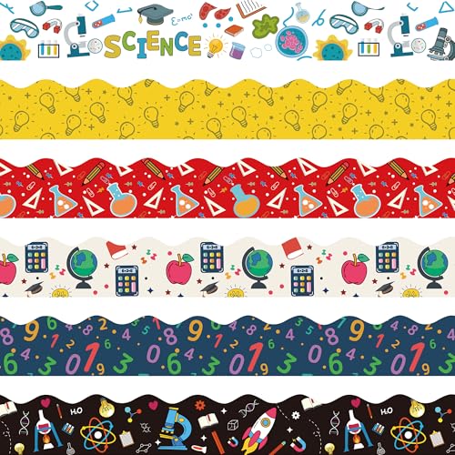 75Ft Science Math Bulletin Board Borders Sets, Back to School Classroom Decorations Scientist Lab Border Math Scalloped Trim Science Party Decor for Home Office Teacher Chalkboard Wall Door Window - color: Science-m