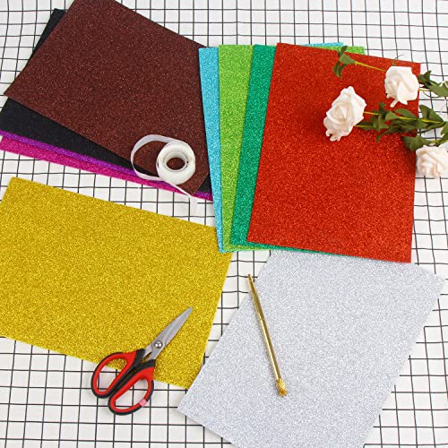 LOMIMOS 10 Pcs Glitter EVA Foam Paper Sheets,Thick Self-Adhesive Sparkle EVA Paper Stickers for Handicraft Arts Crafts DIY Projects Classroom Parties(8x12 IN) - color: Glitter