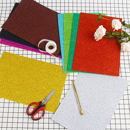 LOMIMOS 10 Pcs Glitter EVA Foam Paper Sheets,Thick Self-Adhesive Sparkle EVA Paper Stickers for Handicraft Arts Crafts DIY Projects Classroom Parties(8x12 IN) - color: Glitter