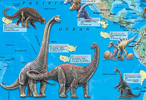 CoolOwlMaps World of the Dinosaurs Wall Map Poster - 36x24 Rolled Paper Kids Map