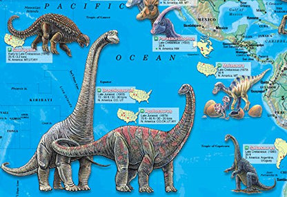 CoolOwlMaps World of the Dinosaurs Wall Map Poster - 36x24 Rolled Paper Kids Map