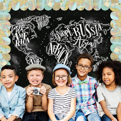 FYSUIMU 65.6 Ft Globe Map Bulletin Board Border Travel The World Scalloped Die Cut Border Trim Roll for Back to School Party Home Classroom Decor - style: Classic