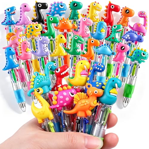 Vellibring 36pcs Mini Multicolor Dinosaur Pens in One 4-in-1, Bulk Cute Cartoon Dinosaur Retractable Writing Pens for Party Favors Birthdays Holiday Gifts Classroom Student Prizes - style: Cute Dinosaur-36pcs