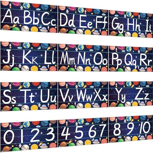 gisgfim 12 Pieces Alphabet Bulletin Board Strips Set Outer Space Alphabet Line ABC Alphabet Banner & Number Border Space Posters for Preschool Kindergarten Classroom Bedroom Playroom (Outer Space) - style: Outer Space