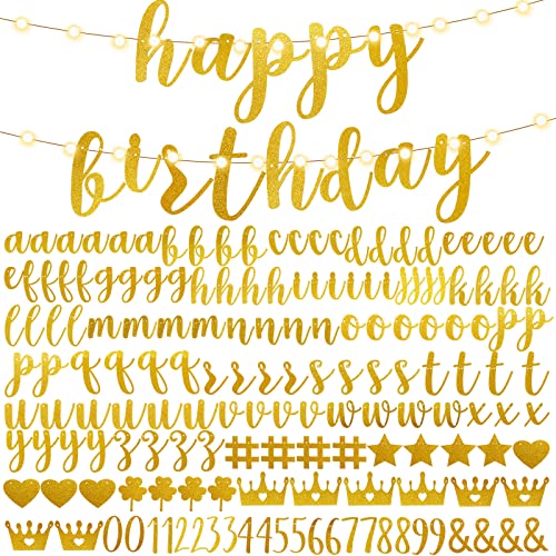 TaoBary 167 Pcs DIY Banner Kit Happy Birthday Glitter Banner Customizable Glitter Make Your Own Kit 162 Letters Symbols and Numbers 3 Rope for Birthday Halloween Wedding Christmas(Gold) - color: Gold