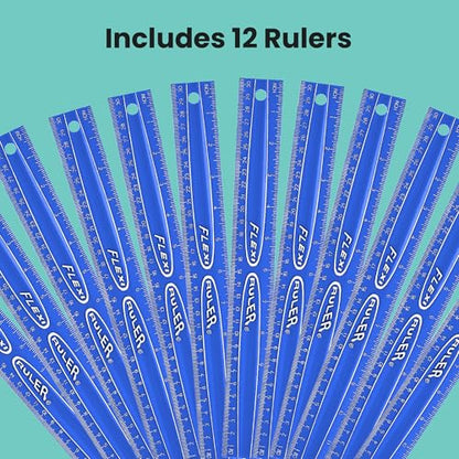 It's Academic Flexi Rulers, 12-inch Flexible Non-Breakable Ruler, 12-Pack, Blue