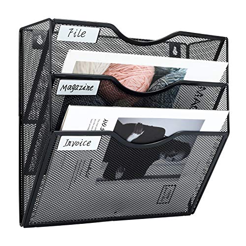 PAG Hanging Wall File Holder Mail Organizer Wall Mount Document Letter Rack, 3-Tier, Black - color: Black, size: 3 Tier