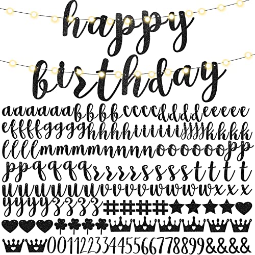 TaoBary 167 Pcs DIY Banner Kit Happy Birthday Glitter Banner Customizable Glitter Make Your Own Kit 162 Letters Symbols and Numbers 3 Rope for Birthday Halloween Wedding Christmas(Black) - color: Black