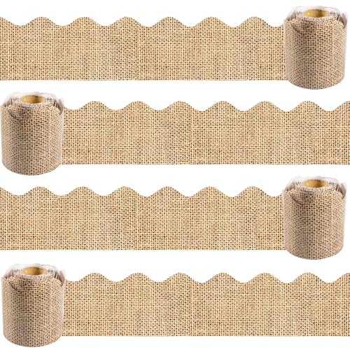 Burlap Bulletin Board Borders, Bulletin Board Decorations, 144Ft Burlap Scalloped Rolled Border Trim for Teacher School Supplies Back to School Classroom Decorations, 4 Rolls - color: Brown, size: 144 Ft