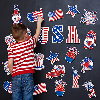 Whaline 4th of July Cut-Outs Patriotic USA Red Blue White Star Stripe Gnome Cut Outs 250th Anniversary Party Paper Cut-Outs for Independence Day Classroom Bulletin Board Decor, 48Pcs
