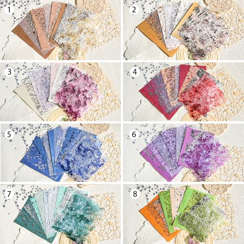 Aromoty 128 sheets Textured Scrapbook Paper&Gold Foil Mesh Fabric set-Mulberry Special Paper 8 Pack Mix for Scrapbooking Junk Journaling Supplies Card Craft Planner DIY Materials Collage,3.9x5.5 Inch
