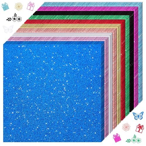 Kisston 50 Pcs 12" x 12" Colorful Glitter Cardstock Paper No-shed Card Stock Paper 250 GSM(92 lb) Heavyweight Cardstock Glitter for Crafts Sparkly for Card Making DIY Art Projects Scrapbook - color: Colorful, size: 250 Gsm