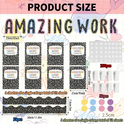 Gersoniel 139 Pcs Student Work Display Bulletin Board Set Amazing Work Decoration Motivational Study Room Cutouts Teachers Display Wall Supply Composition Book Pencil Decoration(Composition Book) - style: Notebook