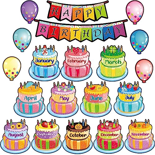 Outus 20 Pcs Happy Birthday Bulletin Board Set Birthday Chart Classroom Wall Decoration Cutouts B-Day Calendar Poster for School Class Bulletin Board Teaching Supply(Black Dot Style) - style: Black Dot Style