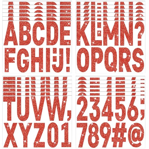282 Pcs 24 Sheets Large Letter Stickers Glitter Big Font Alphabet Number Self Adhesive Vinyl Stick on Letters Sticker for Mailbox Crafts Poster Bulletin Boards Classroom Home Decor (Red, 4 Inch) - color: Red, size: 4 Inch