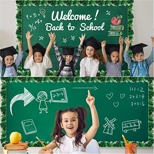 Panelee Tropical Leaves Border 68.9 Feet Bulletin Board Border Butterflies Flowers Bee Space Inspirational Cute Decor for Classroom Bulletin Boards Chalkboard Wall Decor - style: Leaves