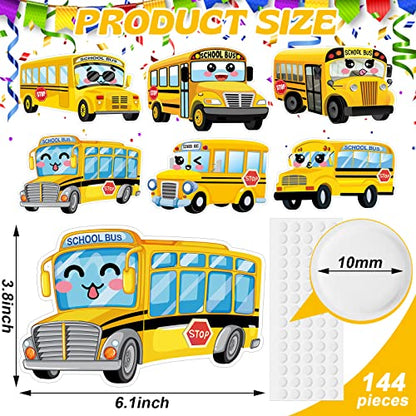 Tisancy 144 Pcs Bulletin Boards Cutouts Yellow Smile Face Cutouts for Classroom Bulletin Boards Decorations with 300 Adhesive Dots, Elementary Classroom Decor(School Bus) - style: School Bus