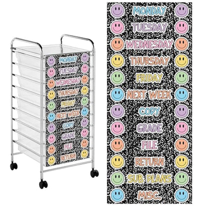Whaline 12 Pcs Boho Rolling Storage Cart Labels Pastel Happy Face Composition Drawer Rolling Cart Label for Back to School Home Office Classroom Organization