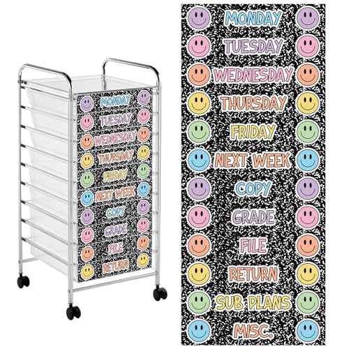 Whaline 12 Pcs Boho Rolling Storage Cart Labels Pastel Happy Face Composition Drawer Rolling Cart Label for Back to School Home Office Classroom Organization