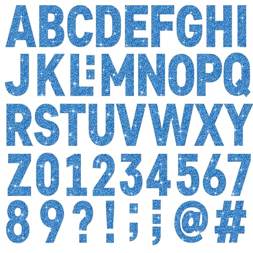 24 Sheets Large Letter Stickers 4 Inch Big Font 282 Pcs Glitter Alphabet Number Stickers Self Adhesive Stick on Letters for Poster Board Bulletin Board Mailbox Crafts Classroom Home Decor(Blue) - color: Blue, size: 4 Inch
