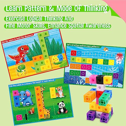 Math Linking Cubes, 100 Math Cube Manipulatives with 30 Learning Activities Number Counting Blocks Snap Linking Math Counters Fun & Educational Pre-K Counting Blocks for Preschool Kindergarten - style: numbers & equation