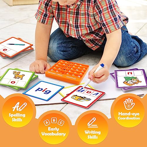 Torlam CVC Word games Phonics Games Sight Words Flash Cards, Spelling Reading Learning Flashcards, Speech Therapy Toy Preschool Kindergarten Classroom Learning Activities Must Have Homeschool Supplies - style: CVC