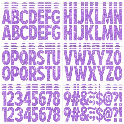 376 Pcs 24 Sheets Large Letter Stickers Glitter Big Font Alphabet Number Self Adhesive Vinyl Stick on Letters Sticker for Mailbox Crafts Poster Bulletin Boards Classroom Home Decor (Purple, 2.5 Inch) - color: Purple, size: 2.5 Inch