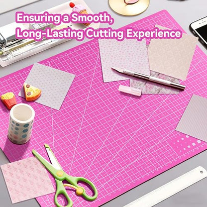 3 Pcs Self Healing Cutting Mat, Double-Sided Non-Slip Rotary Cutting Board for Rotary Cutting, Sewing, Quilting, Crafting, A3 A4 A5 Size (18x12, 12x9, 9x6 Inch), Pink