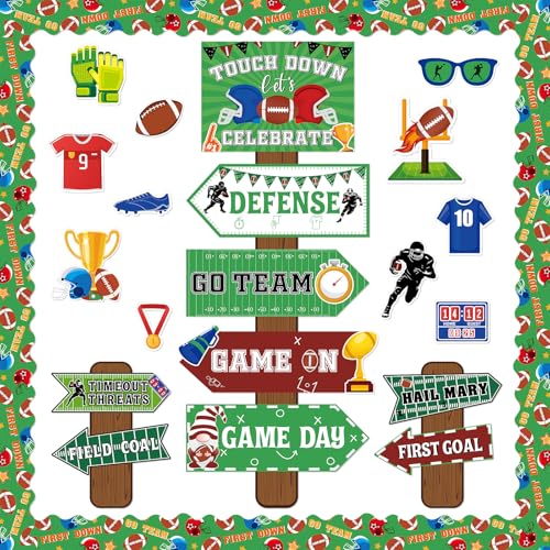 gisgfim Football Bulletin Board Decoration Set Football Borders Touch Down Cutouts for School Classroom Game Day Sports Bulletin Board Craft Home Wall(Football) - style: Football