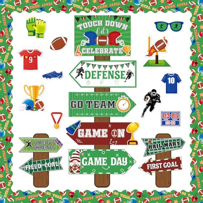 gisgfim Football Bulletin Board Decoration Set Football Borders Touch Down Cutouts for School Classroom Game Day Sports Bulletin Board Craft Home Wall(Football) - style: Football