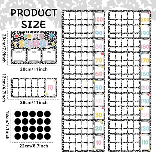 Composition Number of The Day Posters Back to School Countdown Bulletin Board Decoration First Day of School Poster Composition Place Value Chart for Classroom Hundreds Tens Ones Counting Pocket Chart - style: Composition book