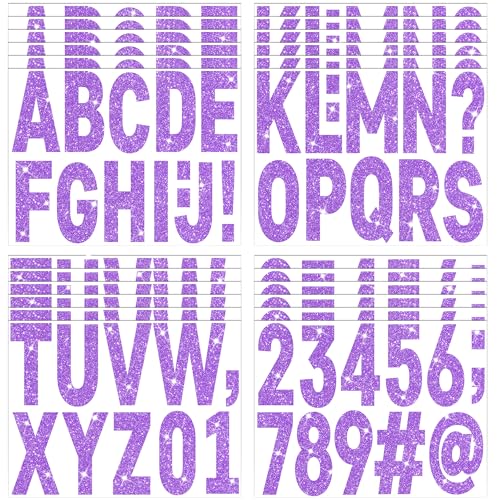 282 Pcs 24 Sheets Large Letter Stickers Glitter Big Font Alphabet Number Self Adhesive Vinyl Stick on Letters Sticker for Mailbox Crafts Poster Bulletin Boards Classroom Home Decor (Purple, 4 Inch) - color: Purple, size: 4 Inch