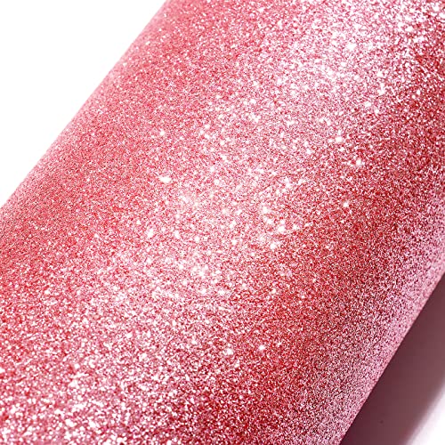 Stickyart Coral Pink Glitter Wallpaper Stick and Peel for Girls Room 15.8"x78.7" Sparkle Pink Glitter Contact Paper Self Adhesive Decorative Sparkle Fabric Wallpaper for Cabinets Crafts Accent Walls - color: Coral Pink, size: 15.8"x78.7"