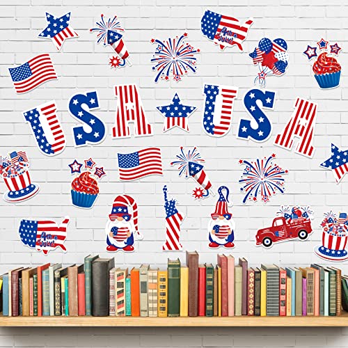 Whaline 4th of July Cut-Outs Patriotic USA Red Blue White Star Stripe Gnome Cut Outs 250th Anniversary Party Paper Cut-Outs for Independence Day Classroom Bulletin Board Decor, 48Pcs