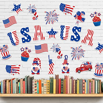 Whaline 4th of July Cut-Outs Patriotic USA Red Blue White Star Stripe Gnome Cut Outs 250th Anniversary Party Paper Cut-Outs for Independence Day Classroom Bulletin Board Decor, 48Pcs