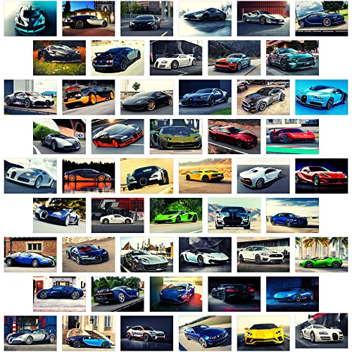 Car Posters for Boys Room, Super Car Wall Collage Kit for Wall Art Prints, Sports Car Pictures Dorm Room Decor for Teen Boys (50pcs 4x6 inch) - color: Super Car