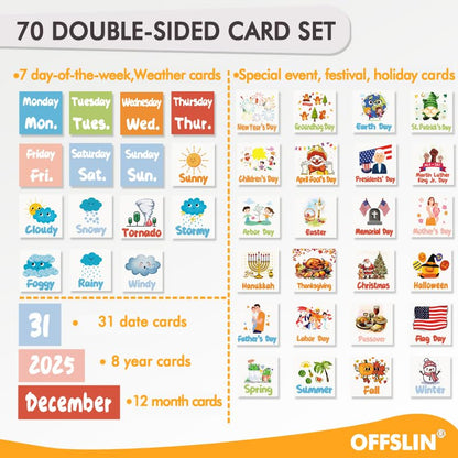 Classroom Calendar Pocket Chart with 70pcs Cards, Kids Calendar Pocket Chart for Classroom Decor, Circle Time Learning Center, School Homeschool Supplies (Black A)