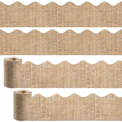 VABAMNA Burlap Bulletin Board Borders, Bulletin Board Decorations, 72Ft Burlap Scalloped Rolled Border Trim for Teacher School Supplies Back to School Classroom Decorations, 2 Rolls - color: Brown, size: 72 Ft