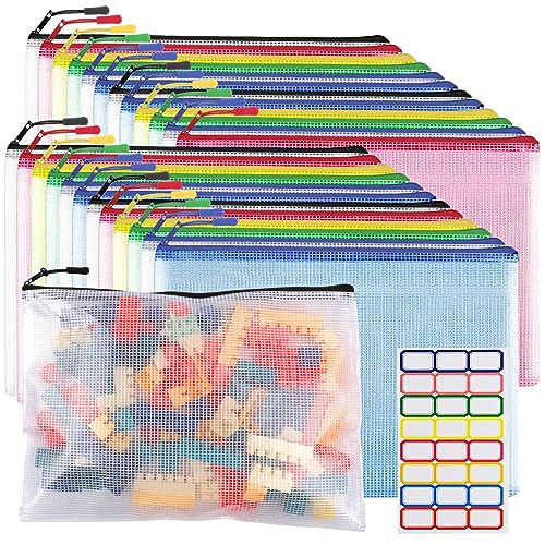 YOPCDJ 24pcs Mesh Zipper Pouch Bags A4 Zipper Bags for Classroom Organization, Waterproof Document Zipper Pouches for Cosmetics, Travel Storage File Bags for Office Supplie - style: Multicolored 24pcs,A4