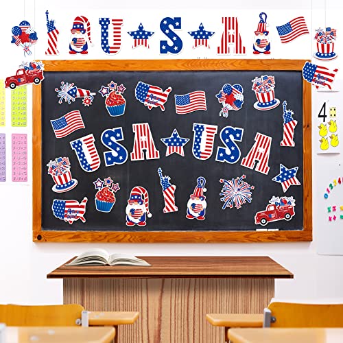Whaline 4th of July Cut-Outs Patriotic USA Red Blue White Star Stripe Gnome Cut Outs 250th Anniversary Party Paper Cut-Outs for Independence Day Classroom Bulletin Board Decor, 48Pcs